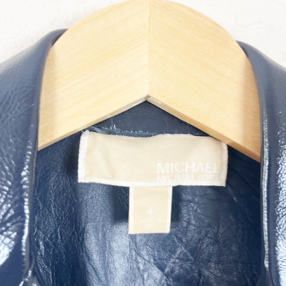Michael Kors Midnight Blue Lamb Leather Crinkle Moto Jacket Size 4 - Picture 4 of 7
